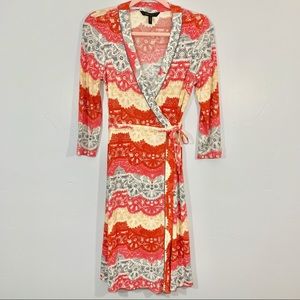 🌷BCBGMaxazria | Orange Pattern Midi Wrap Dress